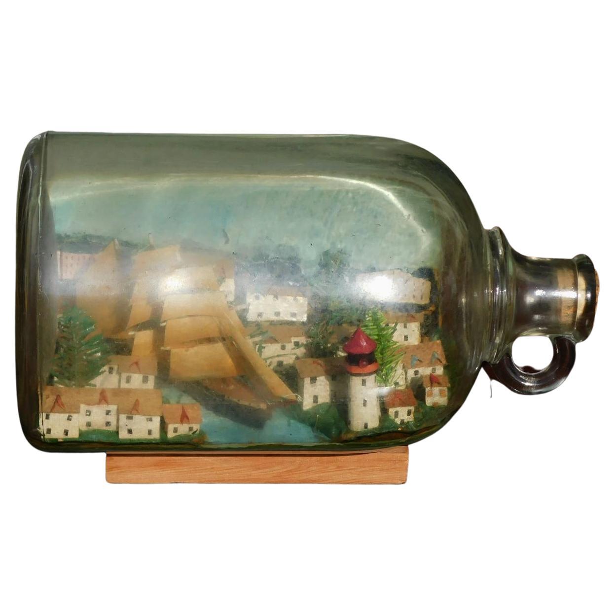 American Three Masted Clipper Ship in Bottle on Original Wood Stand, Circa 1880 For Sale