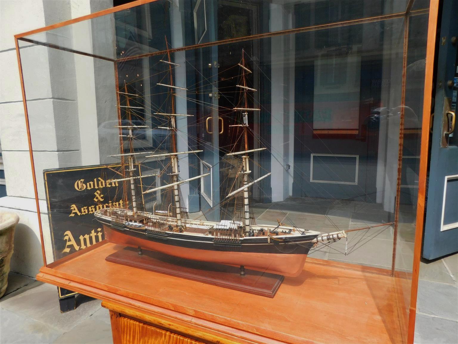Hand-Carved American Three Masted Clipper Ship Model Sovereign of the Seas Under Glass, 20th For Sale