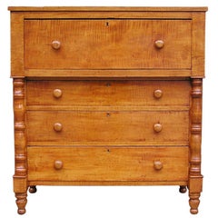 Antique American Tiger Maple and Cherry Fall Front Chest