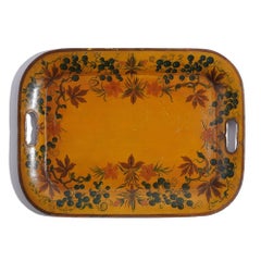 American tole tea tray with pierced handle grips, 1800’s