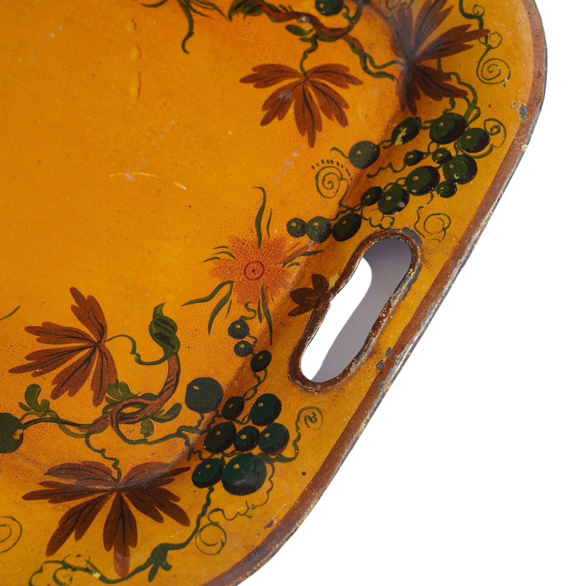 19th Century American tole tea tray with pierced handle grips, 1800’s For Sale