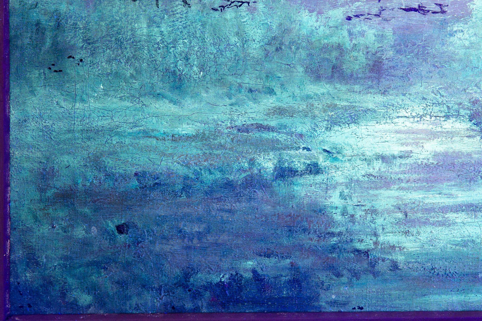 Antikes amerikanisches, tonalistisches Ölgemälde einer mondbeschienenen, dunklen Landschaft im Angebot 12