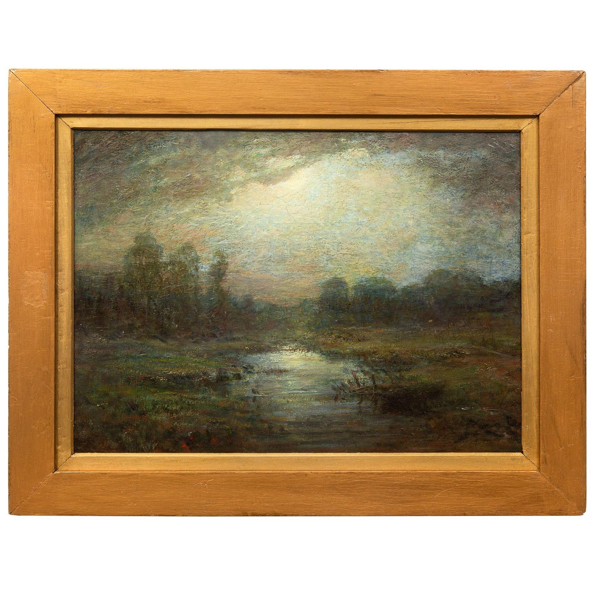 AMERIKANISCHER TONALIST
Ende 19./Anfang 20. Jahrhundert

Eine mondbeschienene nächtliche Landschaft

Öl auf Leinwand  Vorzeichenlos

20