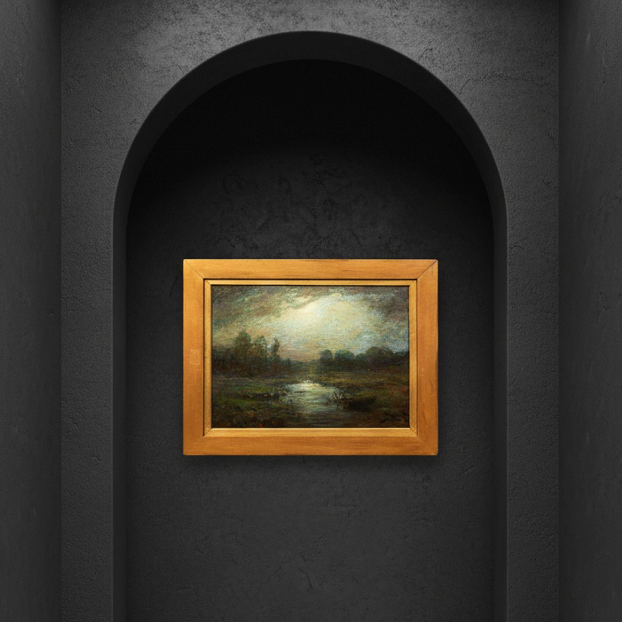 AMERIKANISCHER TONALIST
Ende 19./Anfang 20. Jahrhundert

Eine mondbeschienene nächtliche Landschaft

Öl auf Leinwand  Vorzeichenlos

20