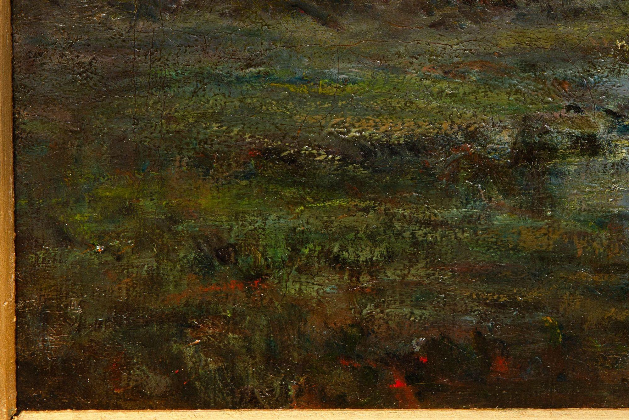 Antikes amerikanisches, tonalistisches Ölgemälde einer mondbeschienenen, dunklen Landschaft (20. Jahrhundert) im Angebot