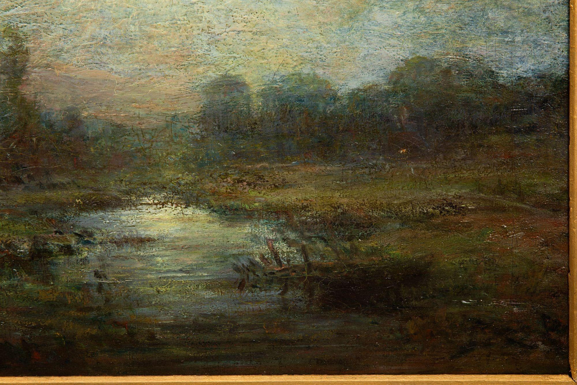 Antikes amerikanisches, tonalistisches Ölgemälde einer mondbeschienenen, dunklen Landschaft (Leinwand) im Angebot