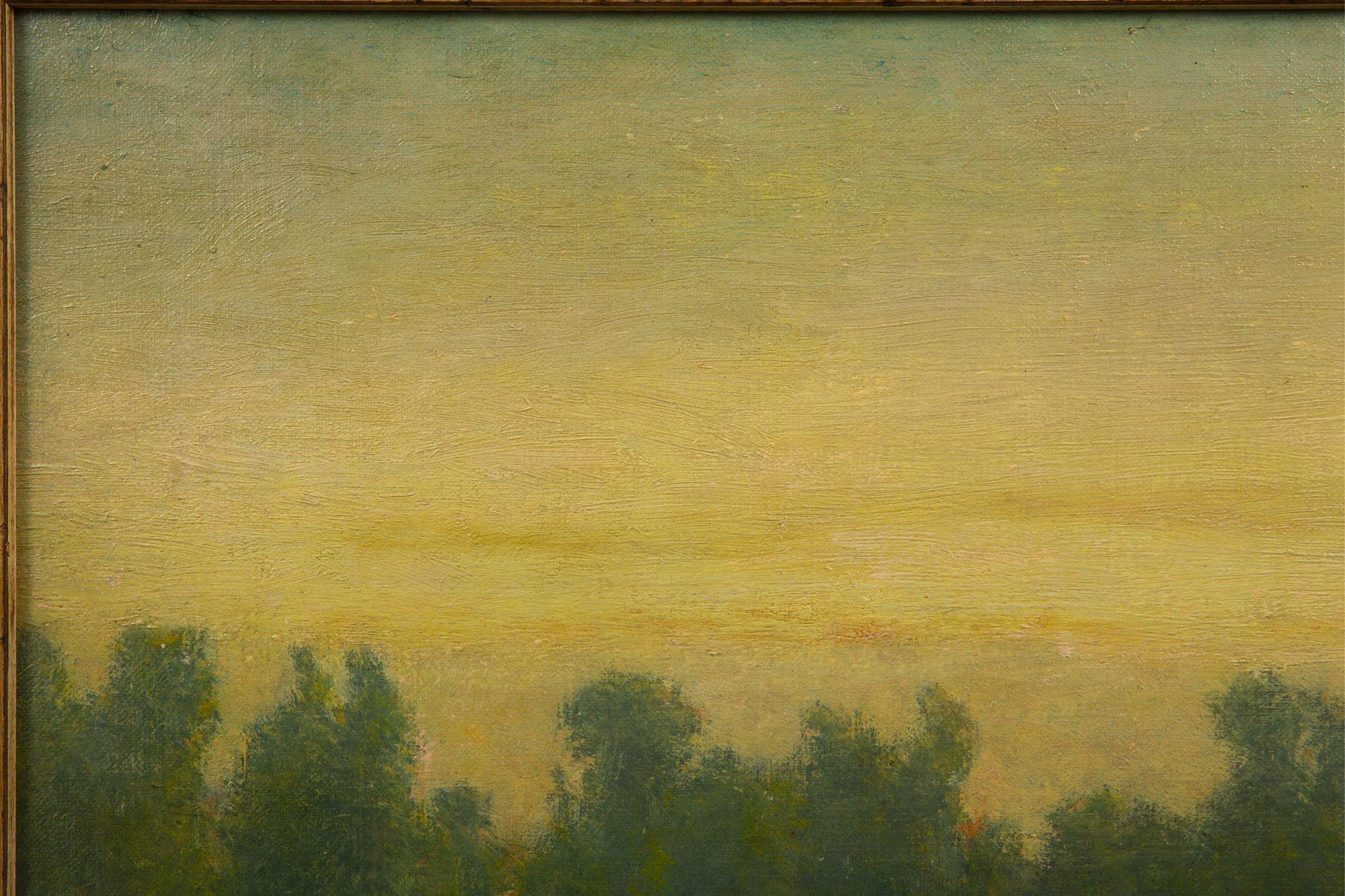 Hand-Painted American Tonalist Landscape Painting “Valley of the Oise” by William Sartain For Sale