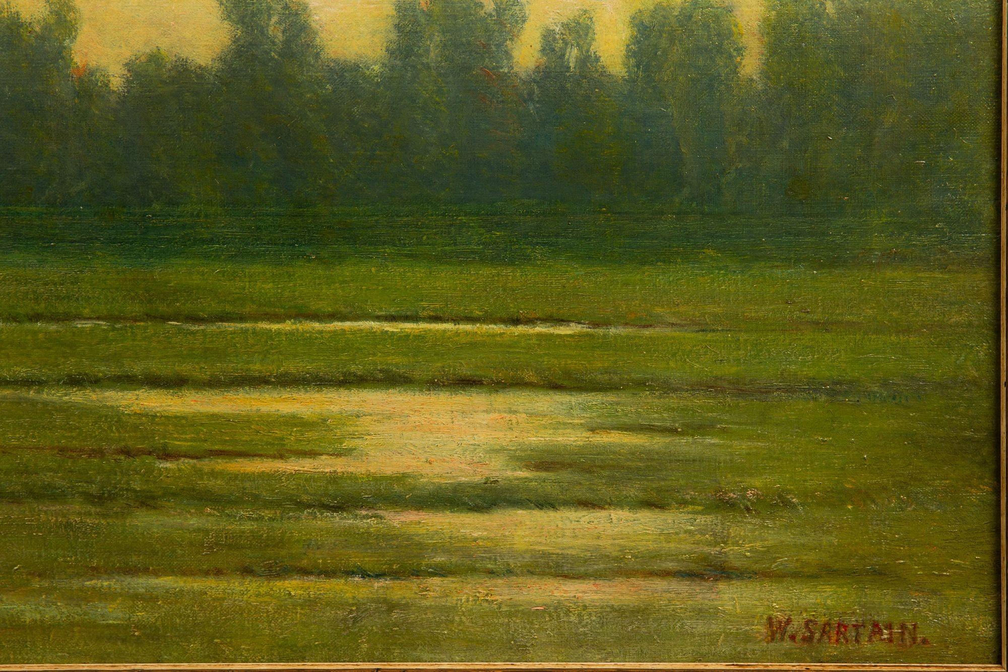 Canvas American Tonalist Landscape Painting “Valley of the Oise” by William Sartain For Sale