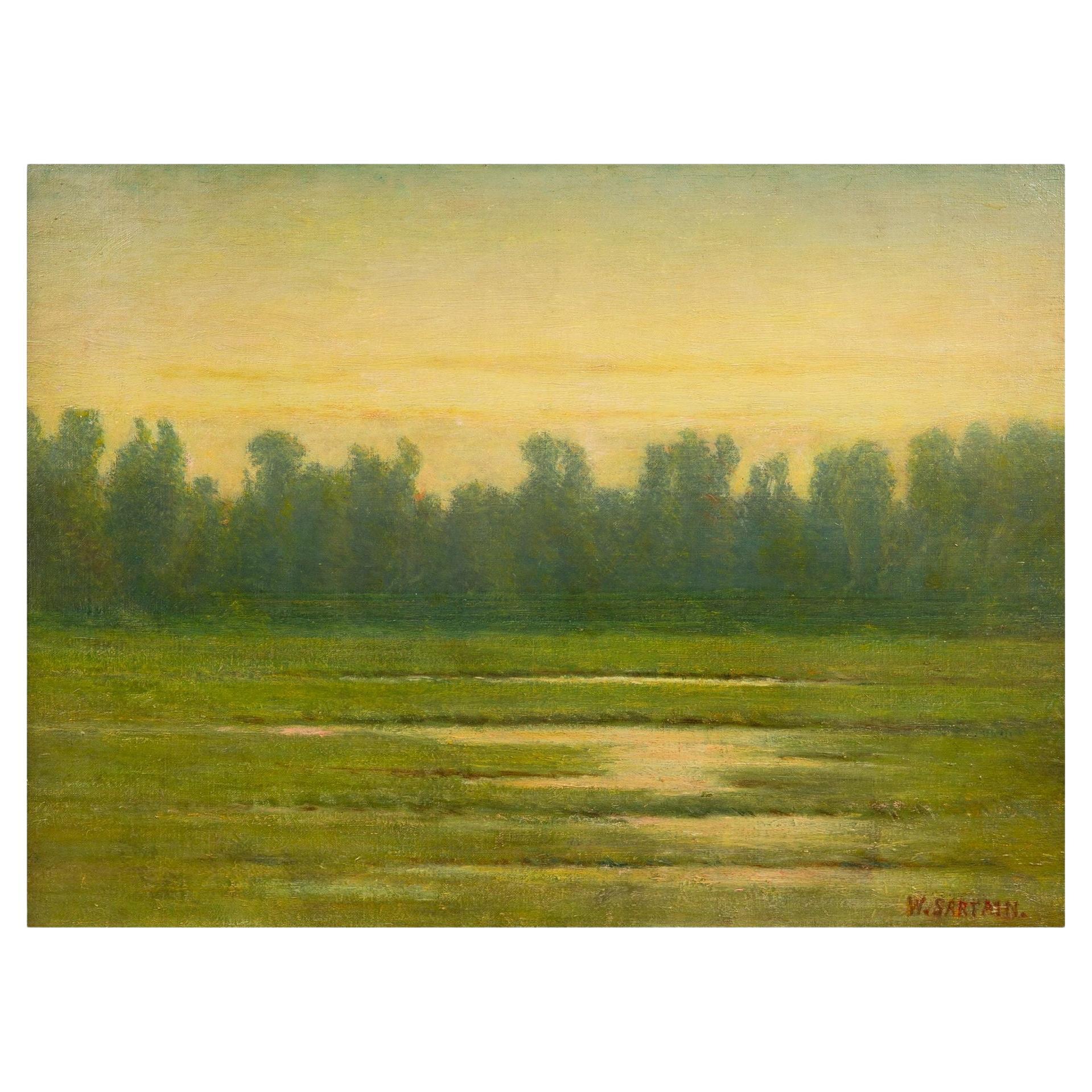 American Tonalist Landscape Painting “Valley of the Oise” by William Sartain For Sale