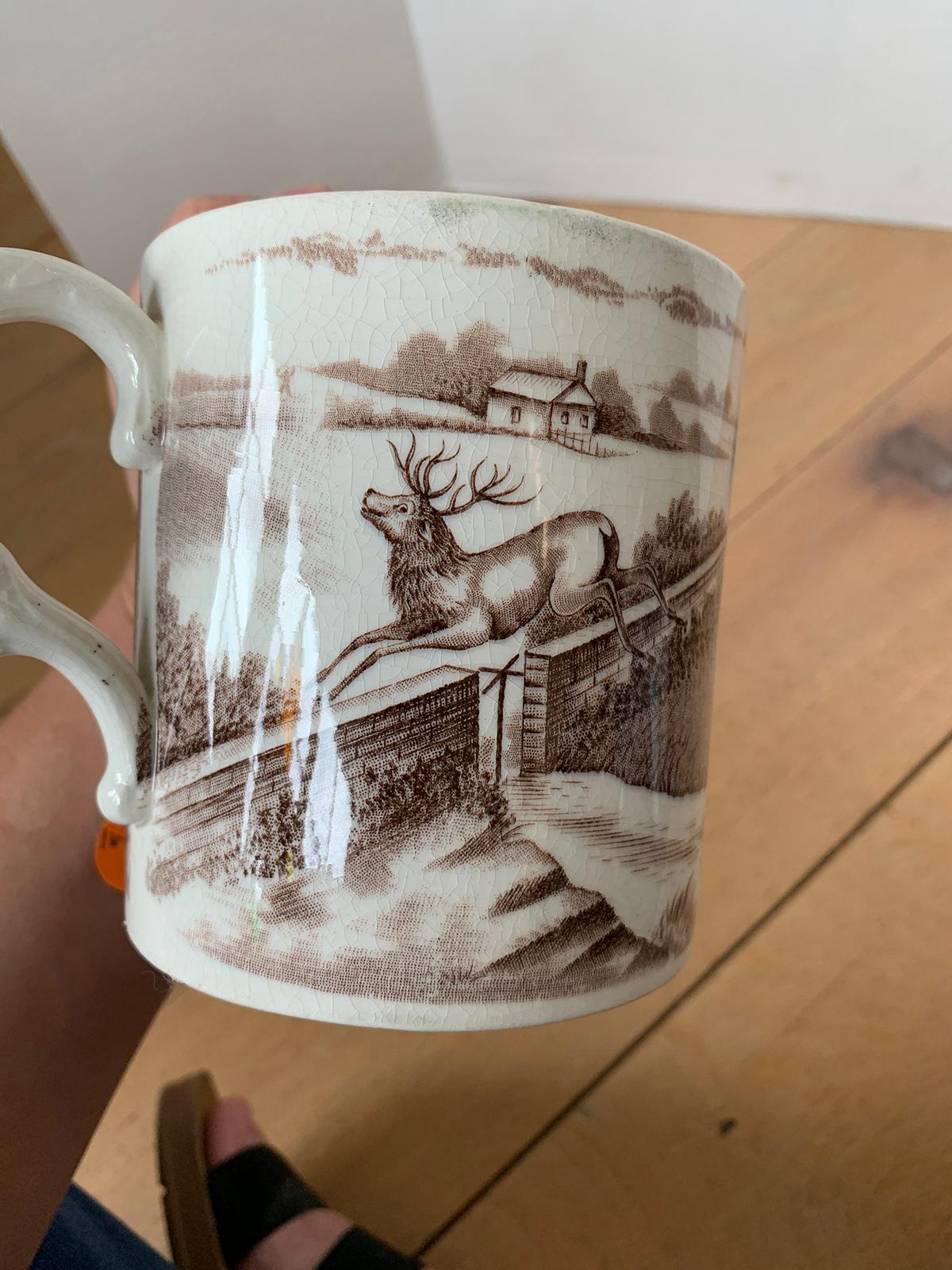 American Transferware Porcelain Mug with Horse/Equestrian by Anchor Pottery In Good Condition For Sale In Atlanta, GA