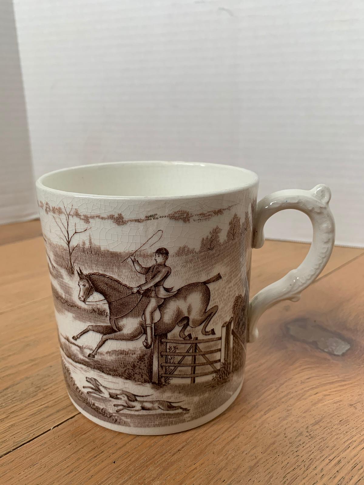 American Transferware Porcelain Mug with Horse/Equestrian by Anchor Pottery For Sale 2