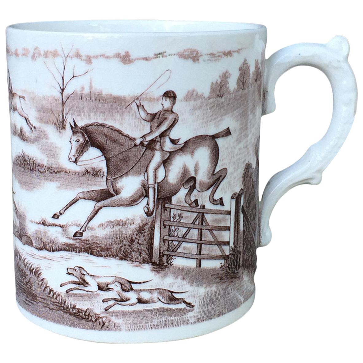 American Transferware Porcelain Mug with Horse/Equestrian by Anchor Pottery For Sale