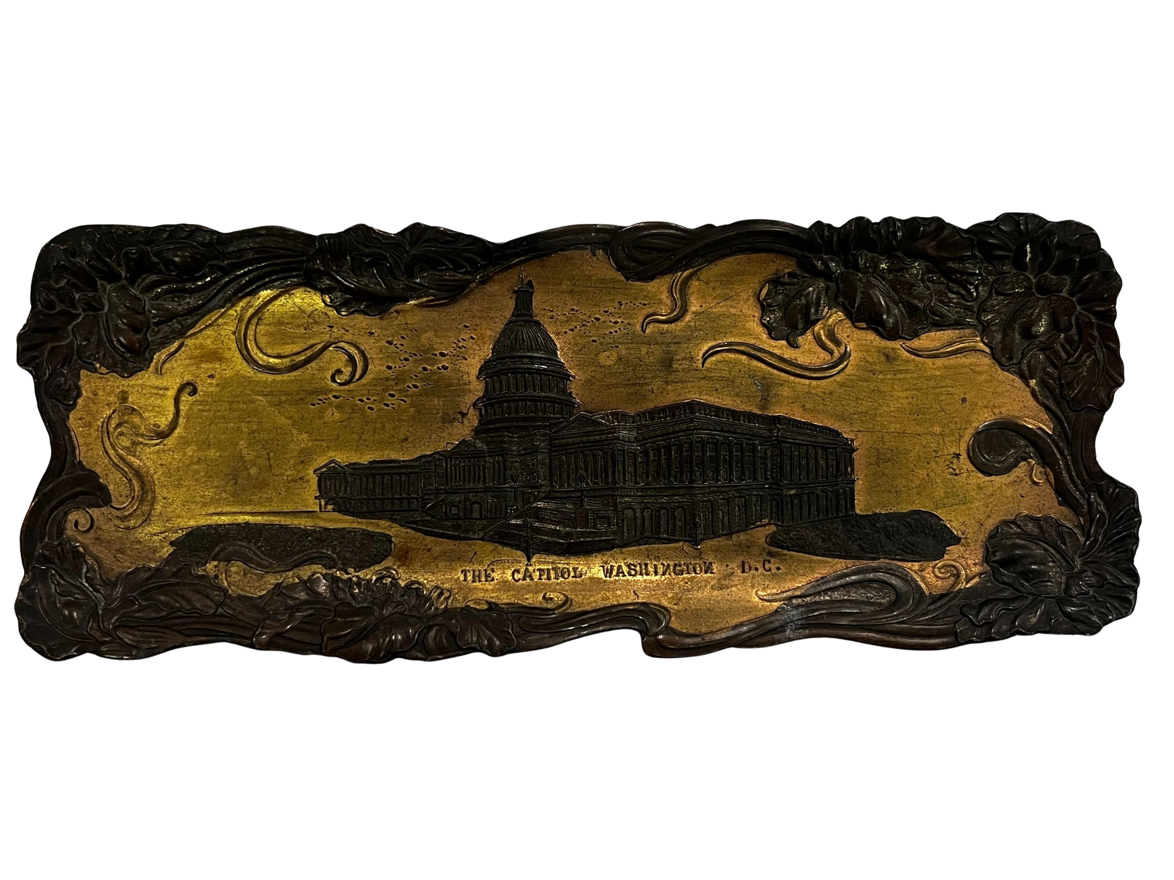 Metal American tray, Capitol Washington D.C., Jugendstil Art Nouveau, 1900, New York For Sale