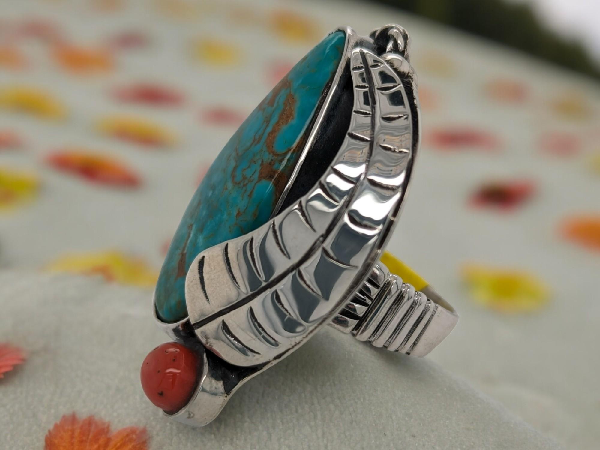 Artisan American Treasure: Sterling Silver with Genuine American Turquoise Ring Size (12 For Sale