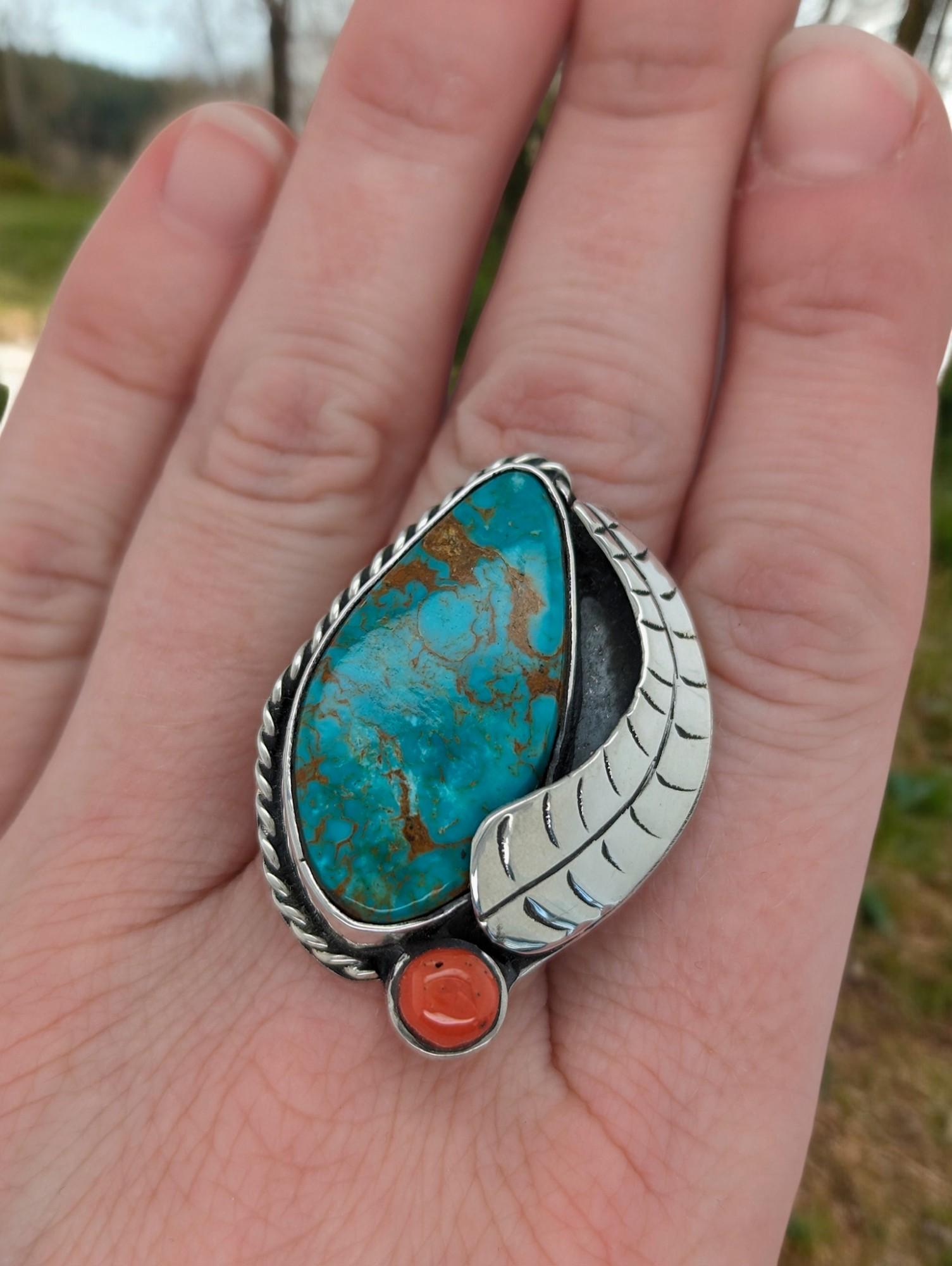 American Treasure: Sterling Silver with Genuine American Turquoise Ring Size (12 For Sale 2
