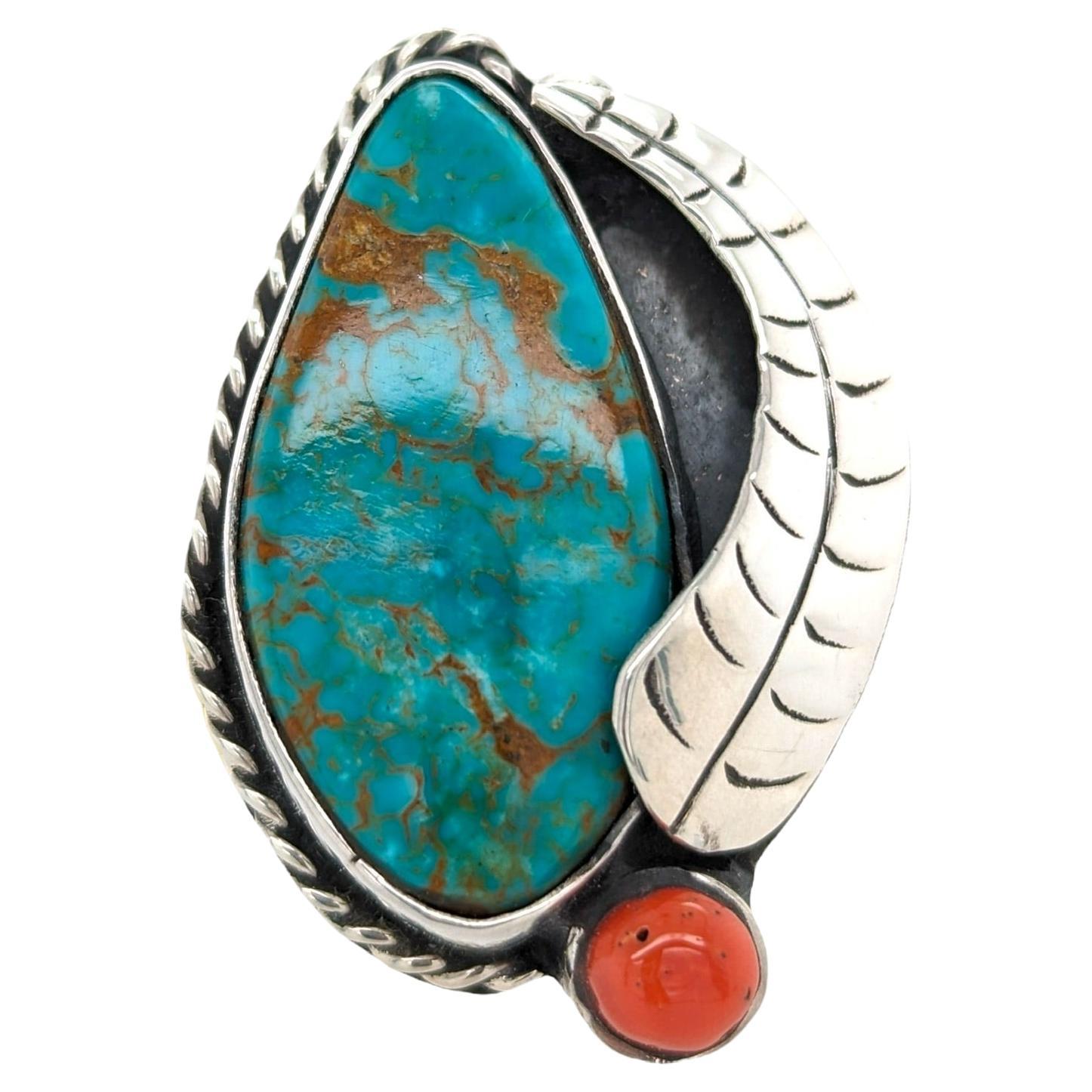 American Treasure: Sterling Silver with Genuine American Turquoise Ring Size (12 For Sale