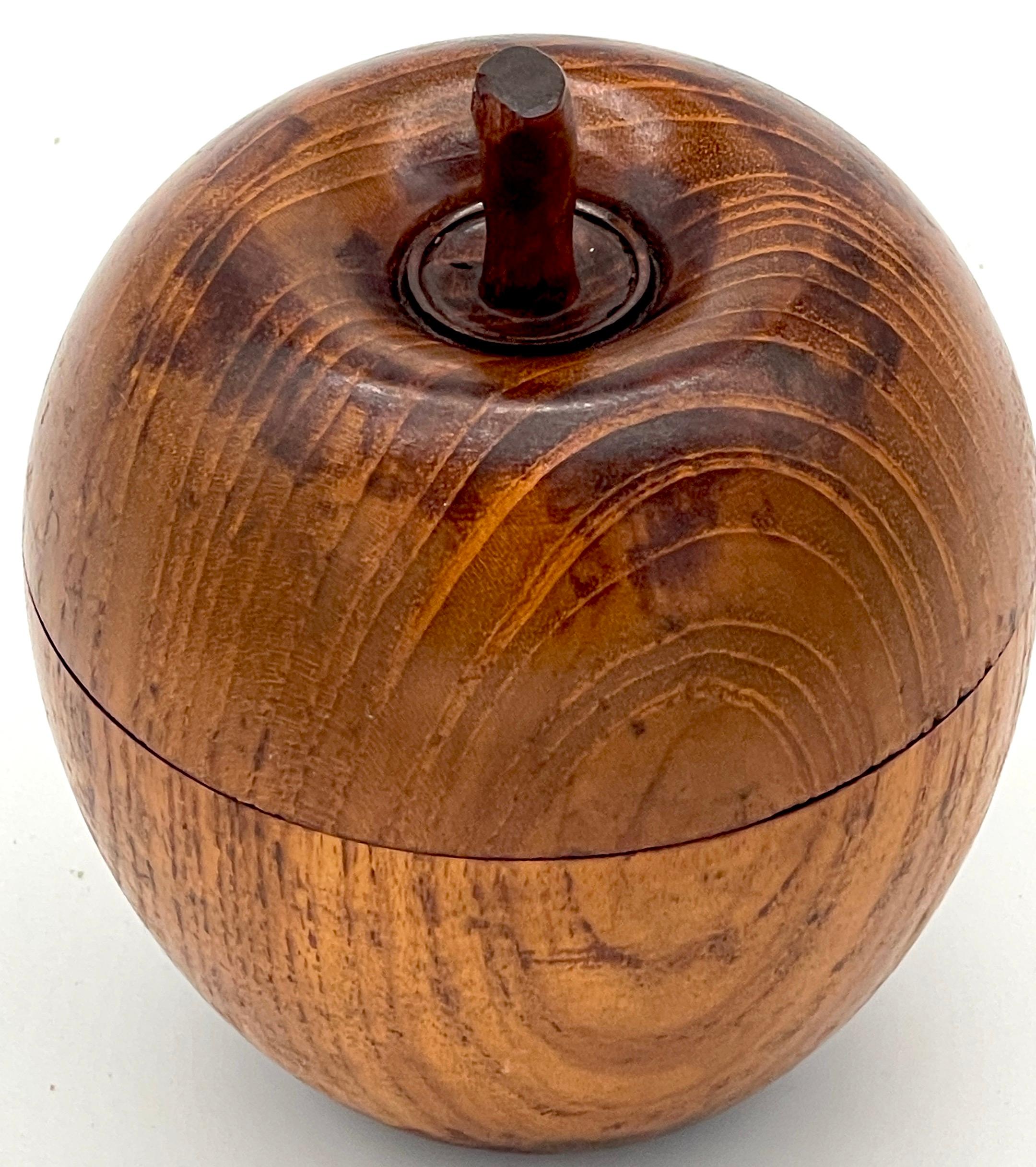Wood American Treen Apple Motif Tea Caddy, 1900s For Sale
