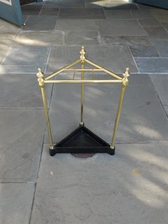 American Triangular Brass & Iron Urn Finial Four Slotted Umbrella Stand, C. 1880