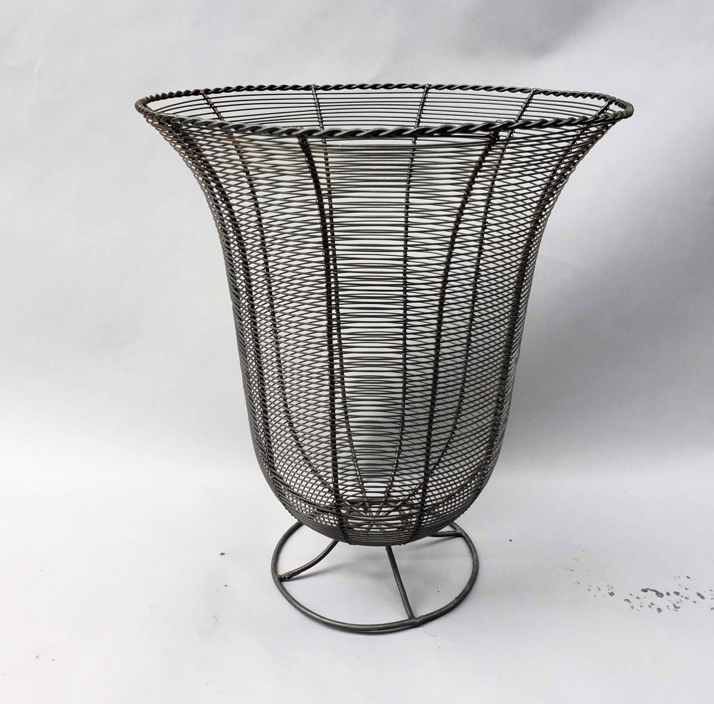 American Craftsman American Trumpet-Shaped Garden Wire Basket, 1940s For Sale
