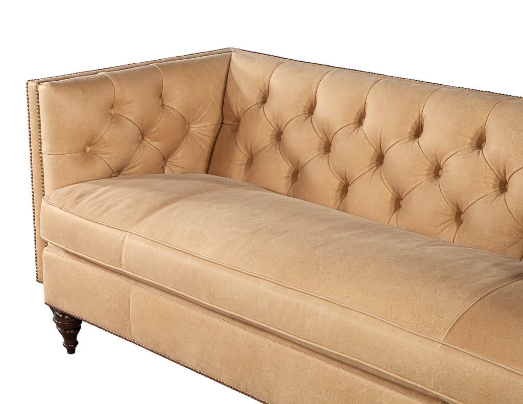 American Tufted Tan Leather Sofa For Sale 1