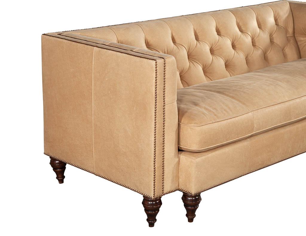 American Tufted Tan Leather Sofa For Sale 5