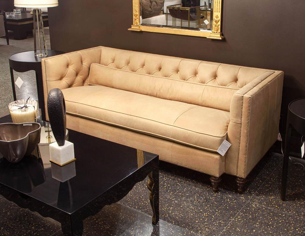 American Tufted Tan Leather Sofa For Sale 8