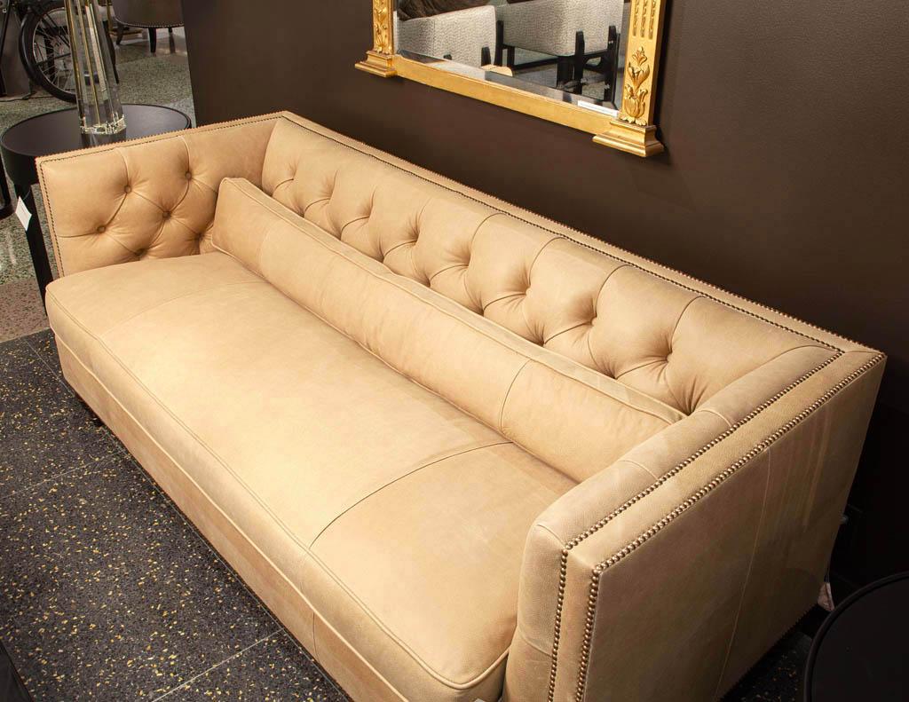 American Tufted Tan Leather Sofa For Sale 11