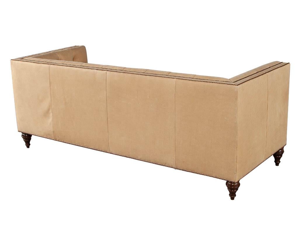 Chesterfield American Tufted Tan Leather Sofa For Sale