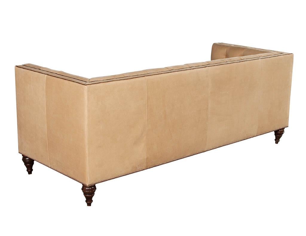 American Tufted Tan Leather Sofa In Good Condition For Sale In North York, ON