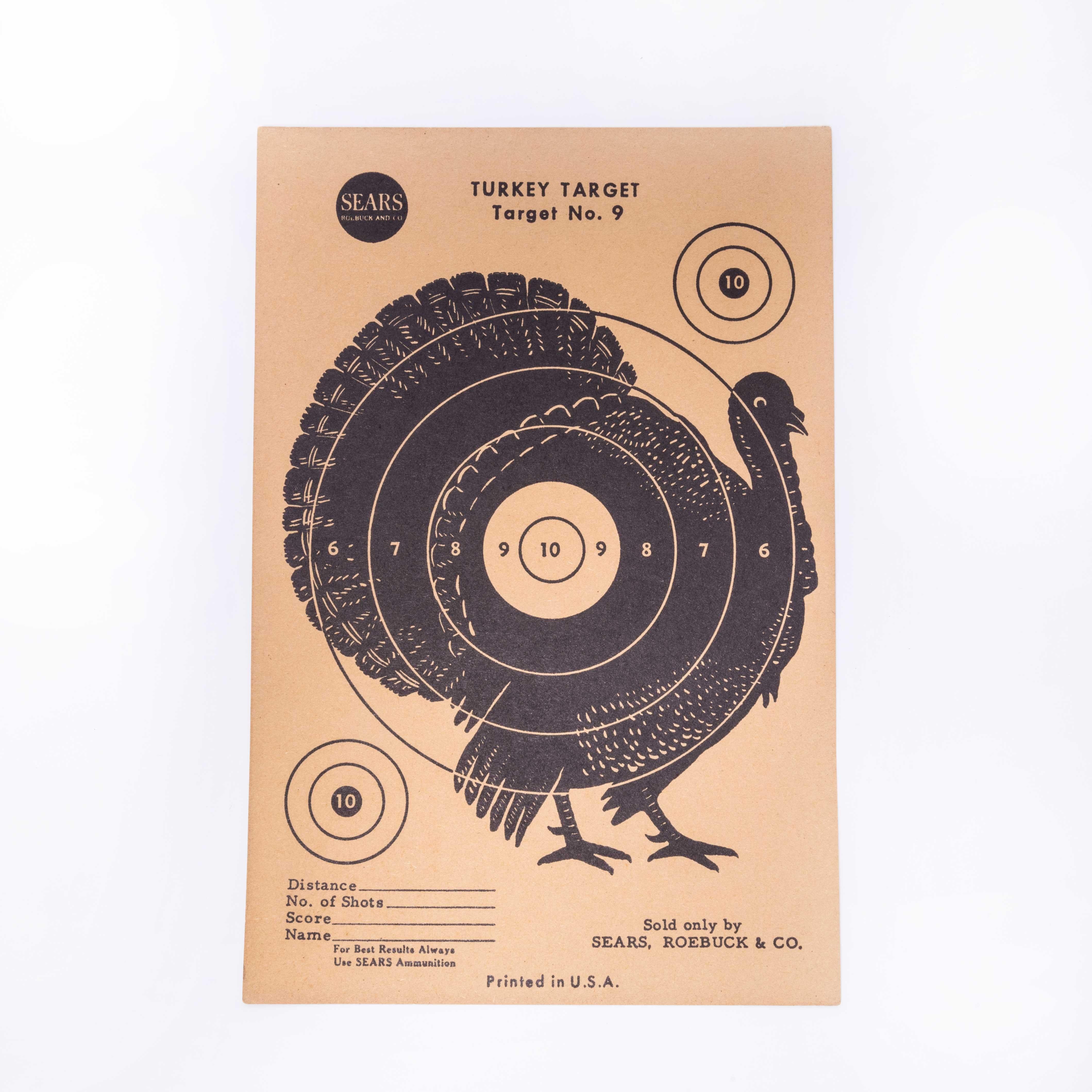 American Turkey shooting target
American Turkey shooting target. 1950’s American Fox Shooting Target. New old stock vintage paper shooting targets by J.C Higgins for Sears Roebuck.

WORKSHOP REPORT
Our workshop team inspect every product and