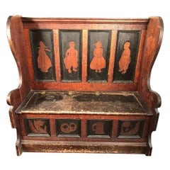 American Unique Antique Handcrafted "Children's Celebration" Wood Bench, 1905