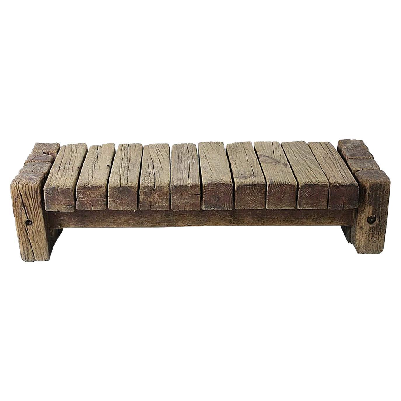 American Unusual Large Solid Pine Bench Made of Squared Logs 1960s / 1970s For Sale