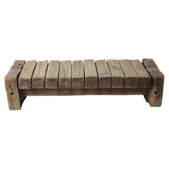 American Unusual Large Solid Pine Bench Made of Squared Logs 1960s / 1970s