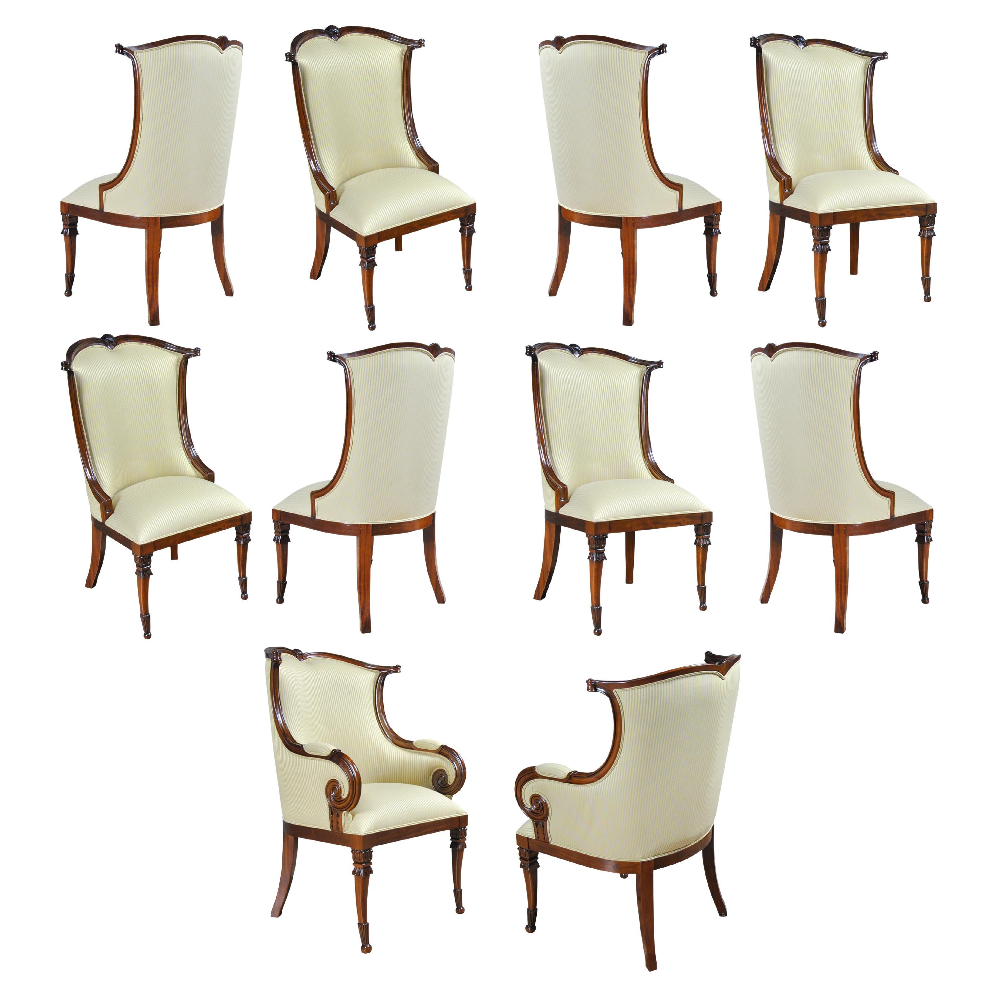 American Upholstered Dining Chairs, Set of 10 For Sale