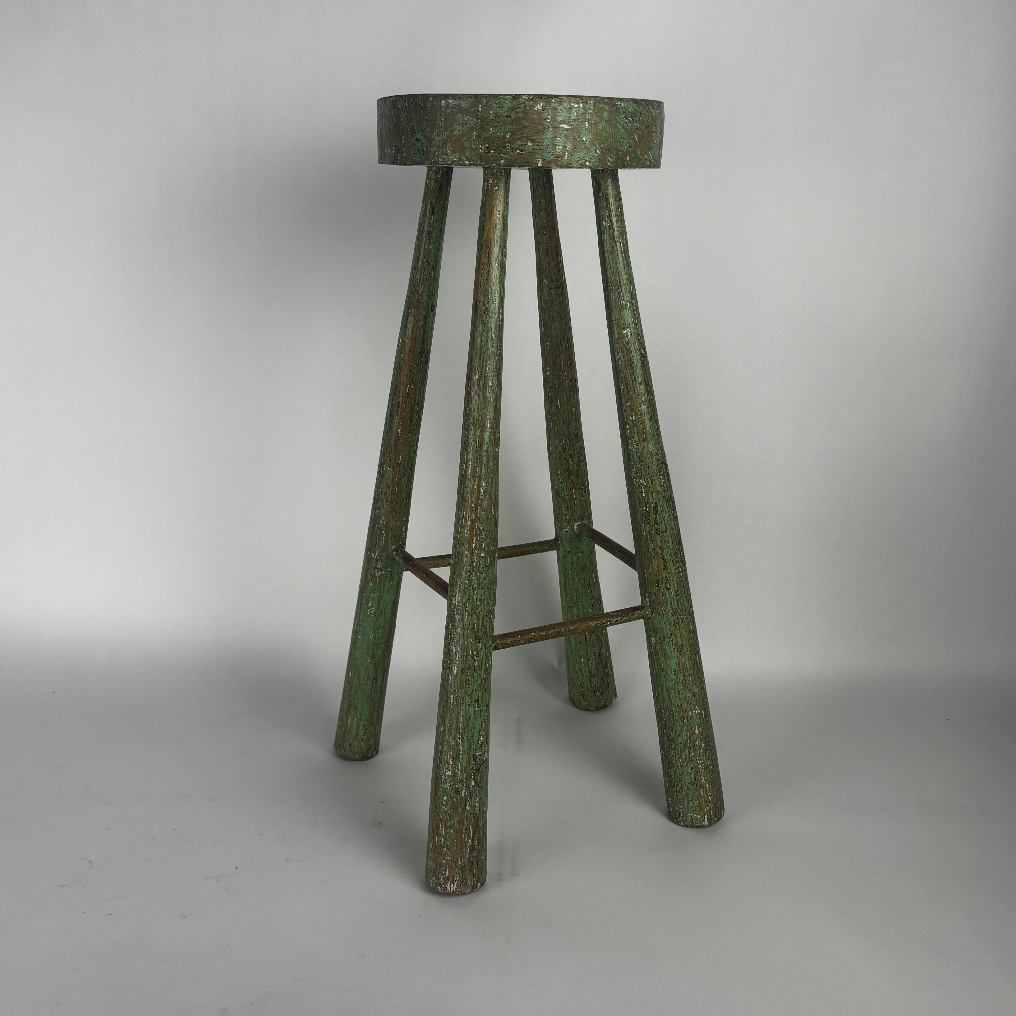 Folk Art American Vernacular Stool Green Enamel For Sale