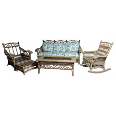 American Victorian 5 Piece Wicker Porch Seating Ensemble