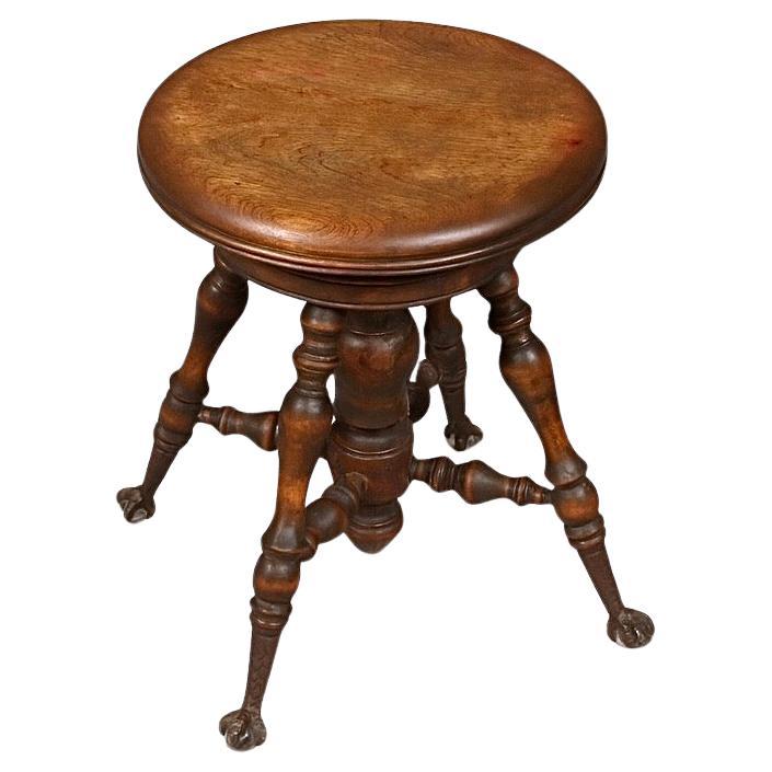 American Victorian Adjustable Piano Stool w/ Ball & Claw Glass Feet