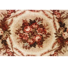 Victorian Velvet Table Cover, Beige & Maroon Floral Design, Circa 1890