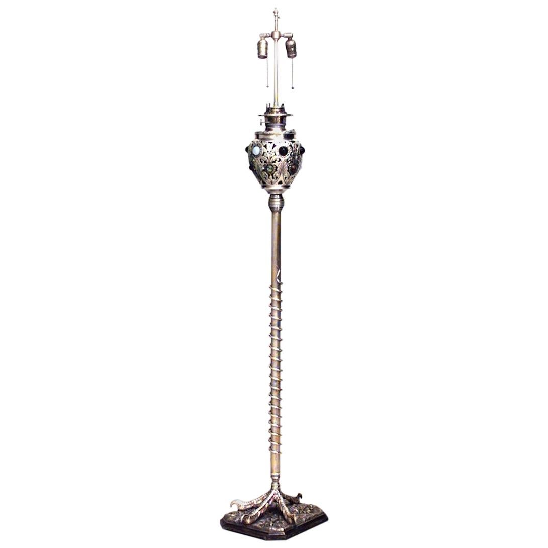 American Victorian Zoomorphic Brass Jeweled Floor Lamp