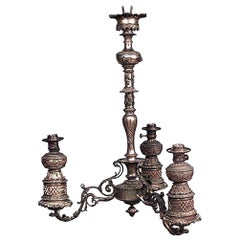 American Victorian Bronze Chandelier, 3-Arm Design, 19th Century, USA