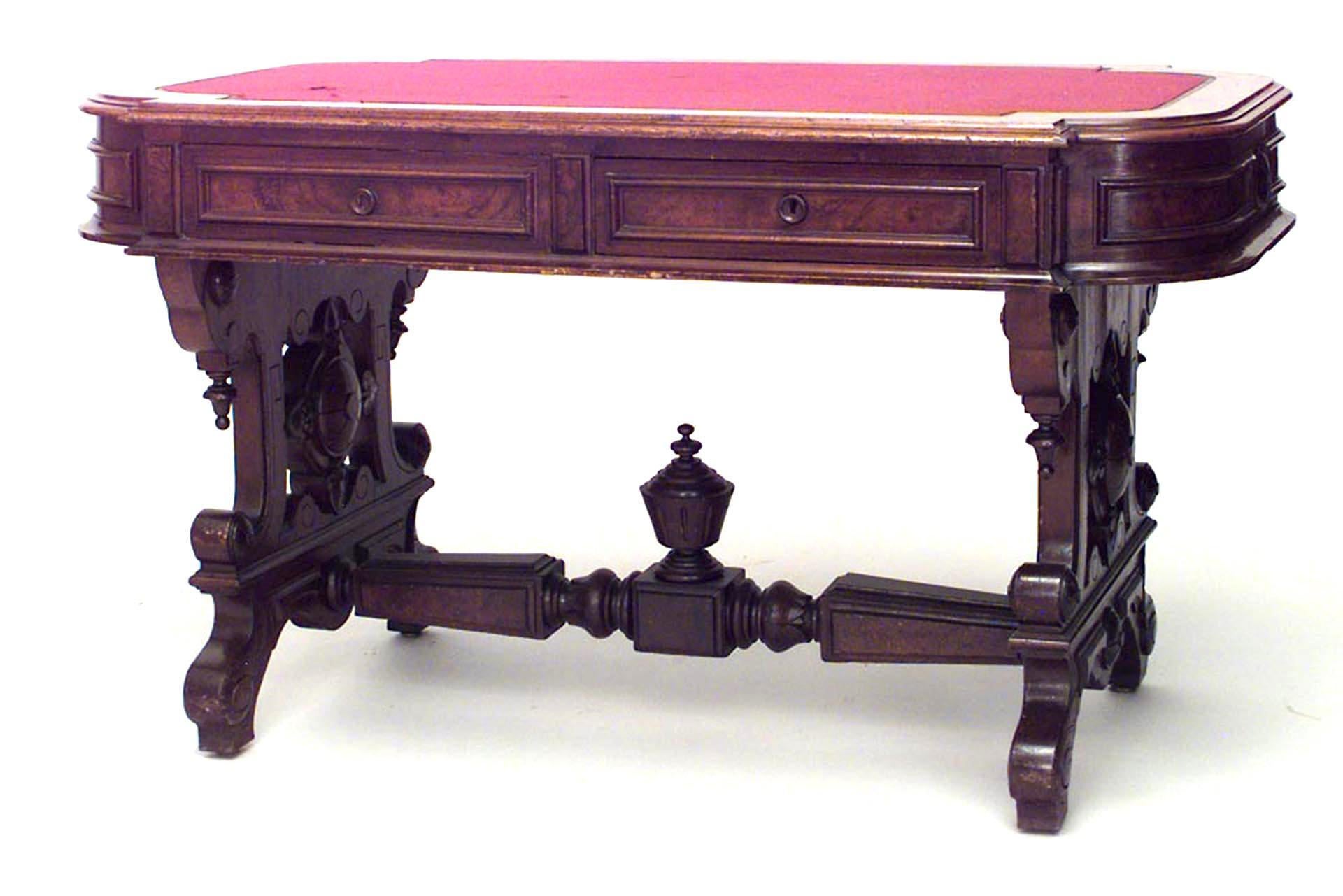 American Victorian Burl Walnut Table Desk In Good Condition For Sale In Queens, NY