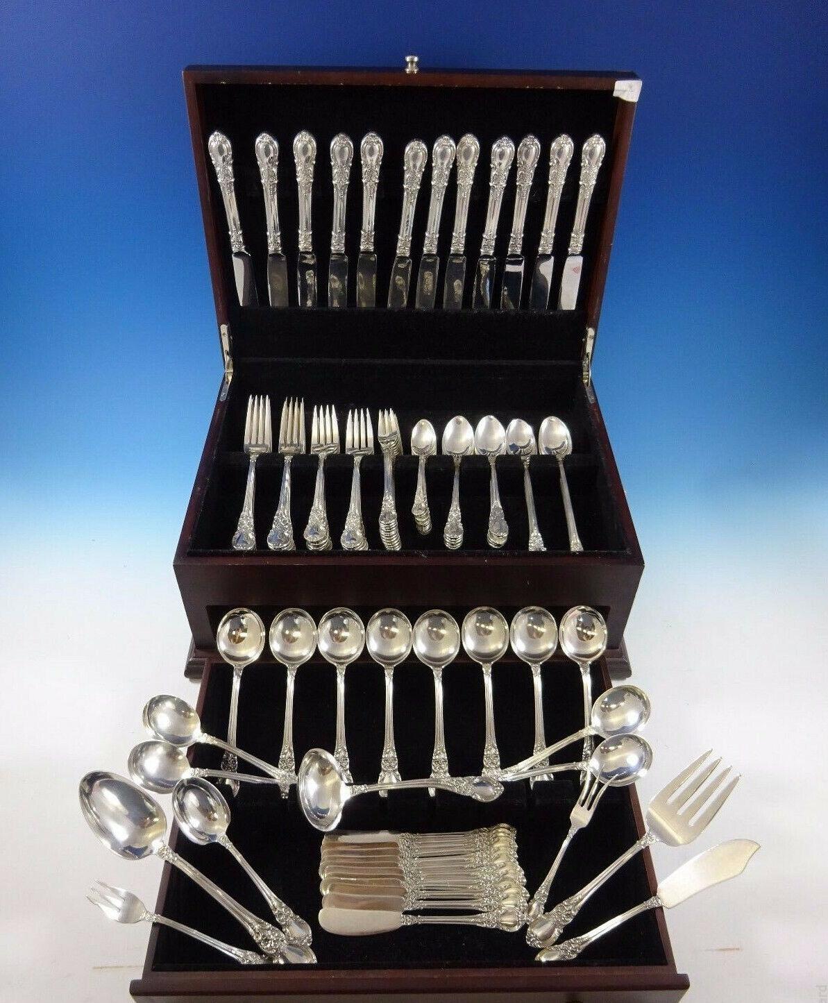 Monumental American Victorian by Lunt sterling silver Flatware set for 12 - 115 pieces. This set includes:


12 knives, 8 3/4