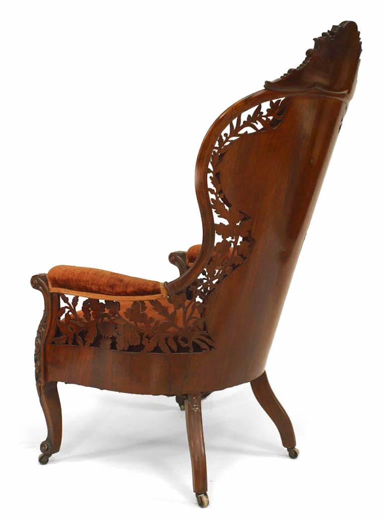 Velvet John Henry Belter Victorian Rosewood Berg√©re Arm Chair For Sale