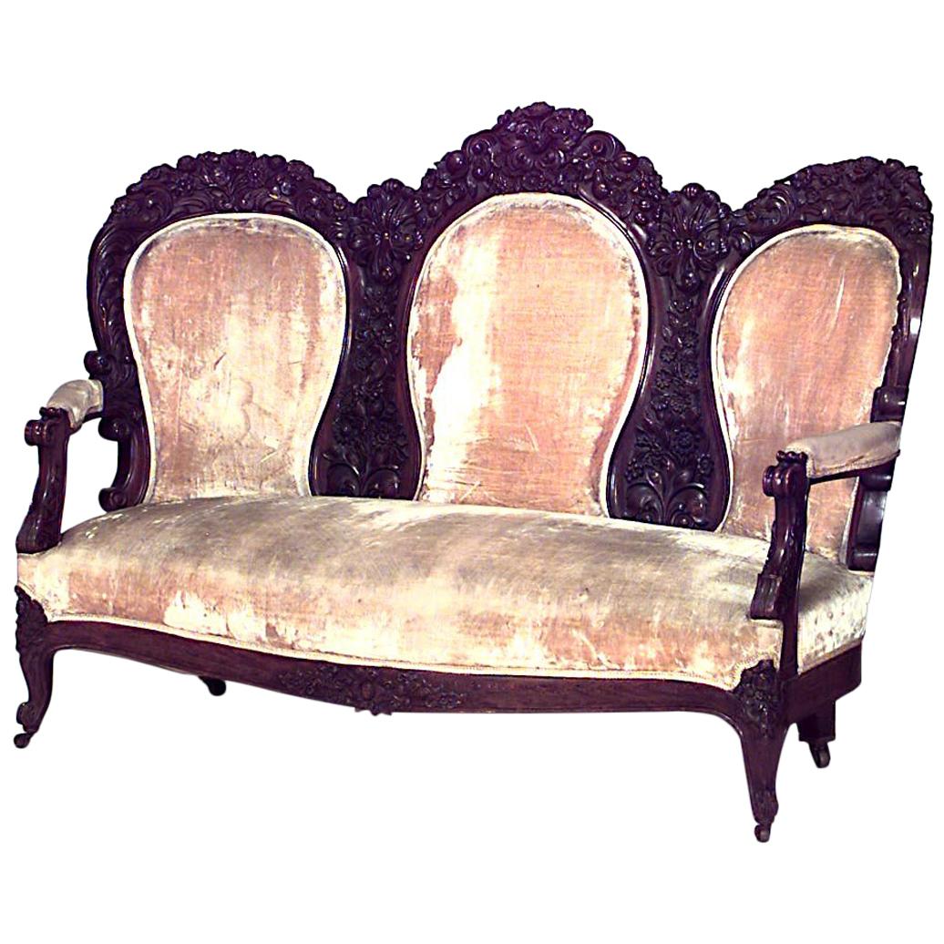 American Victorian Rosewood Settee For Sale