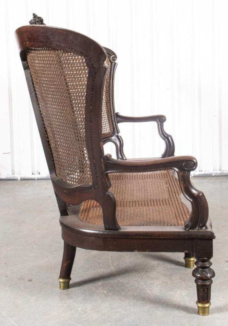 19th Century American Victorian Carved Wood Caned Settee