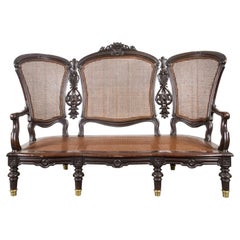 American Victorian Carved Wood Caned Settee