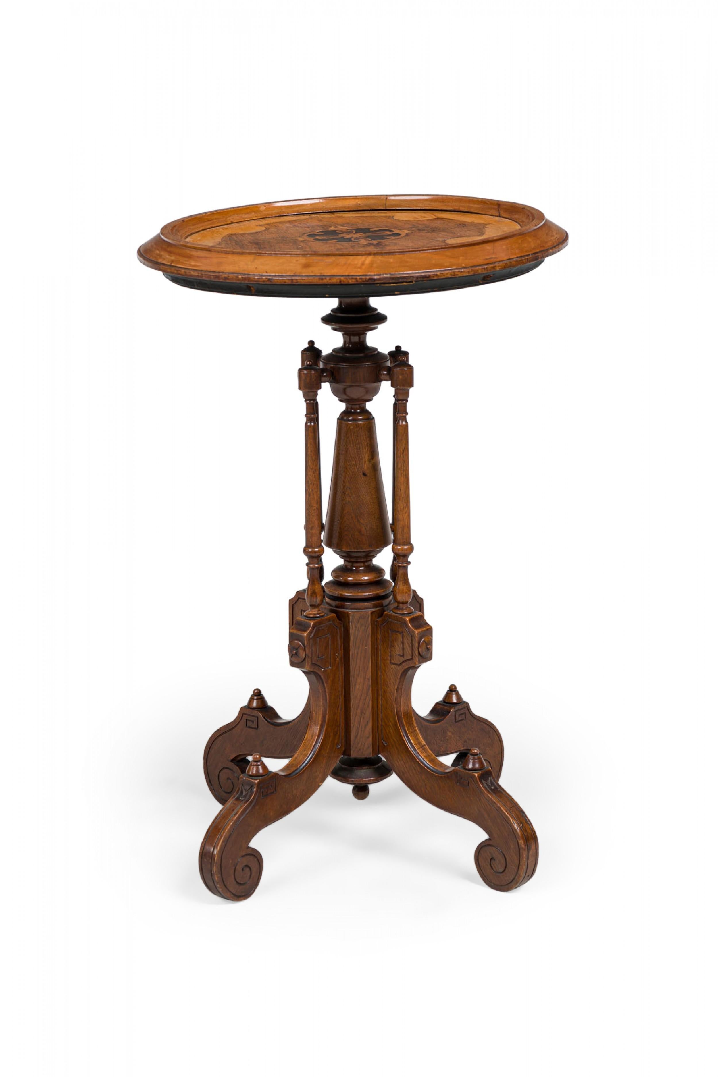 19th Century American Victorian Circular Carved Wood Plant Stand/Side Table For Sale