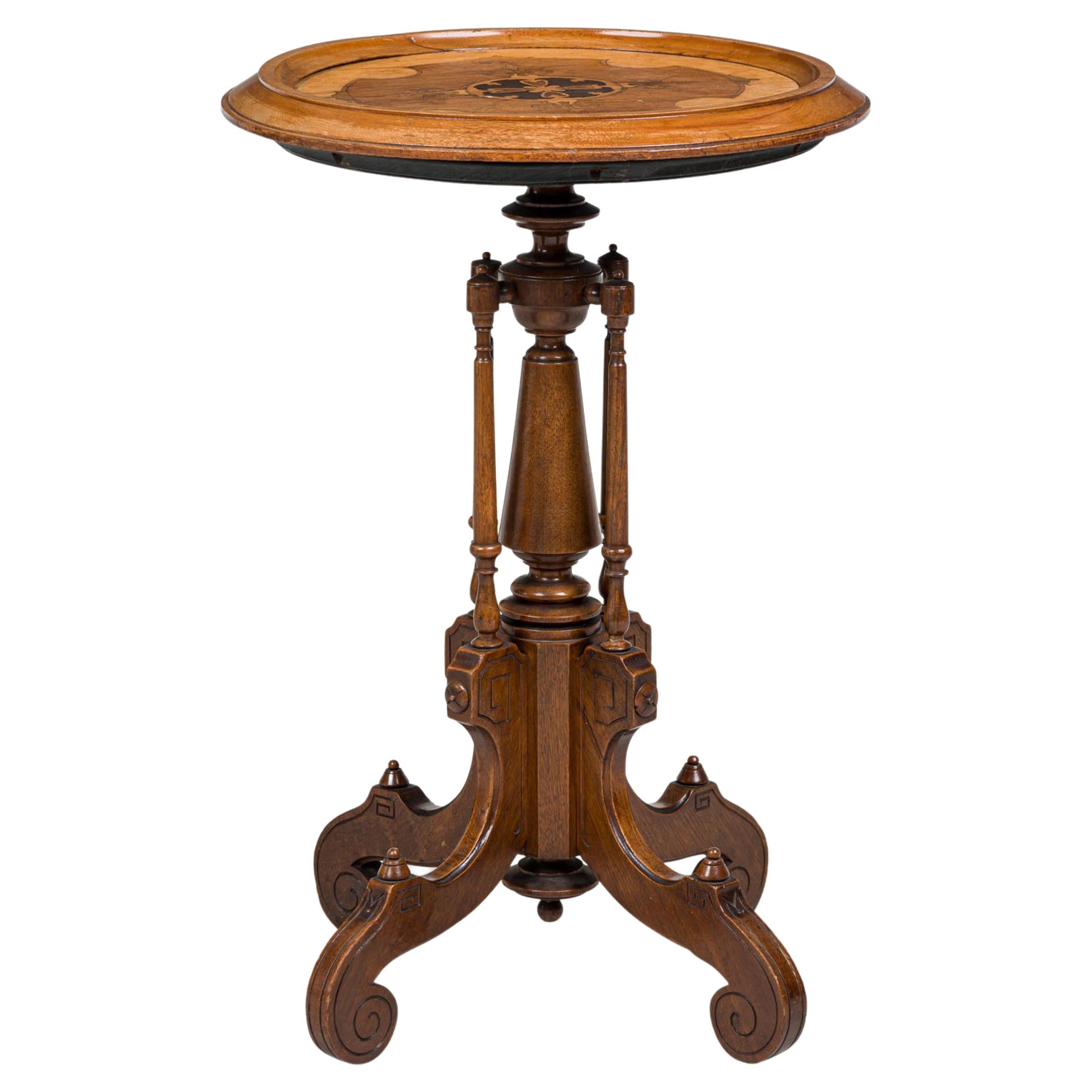 American Victorian Circular Carved Wood Plant Stand/Side Table For Sale