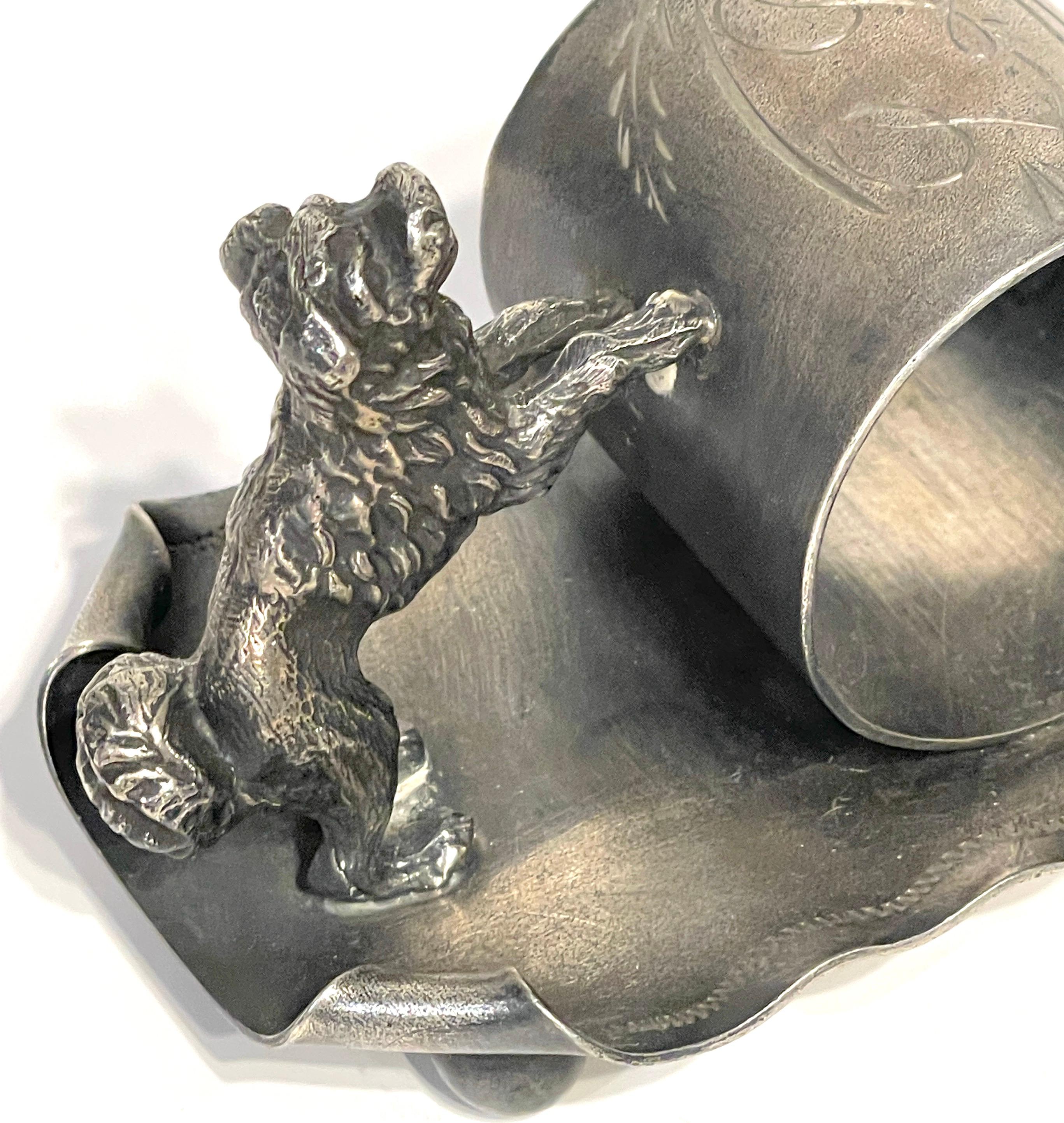 High Victorian American Victorian 'Double Dog' Silverplated Figural Napkin Ring, Circa 1890  For Sale