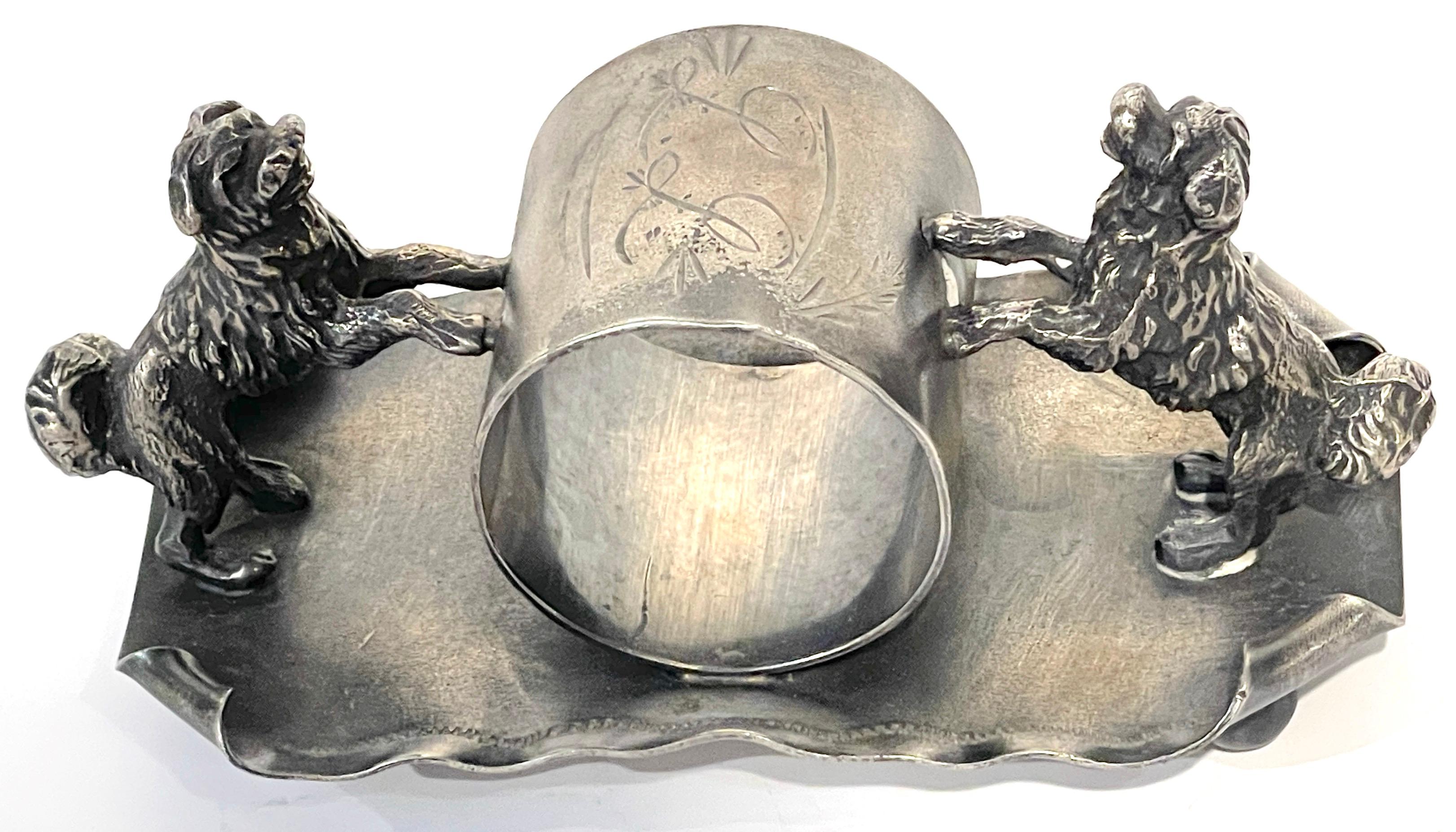 19th Century American Victorian 'Double Dog' Silverplated Figural Napkin Ring, Circa 1890  For Sale